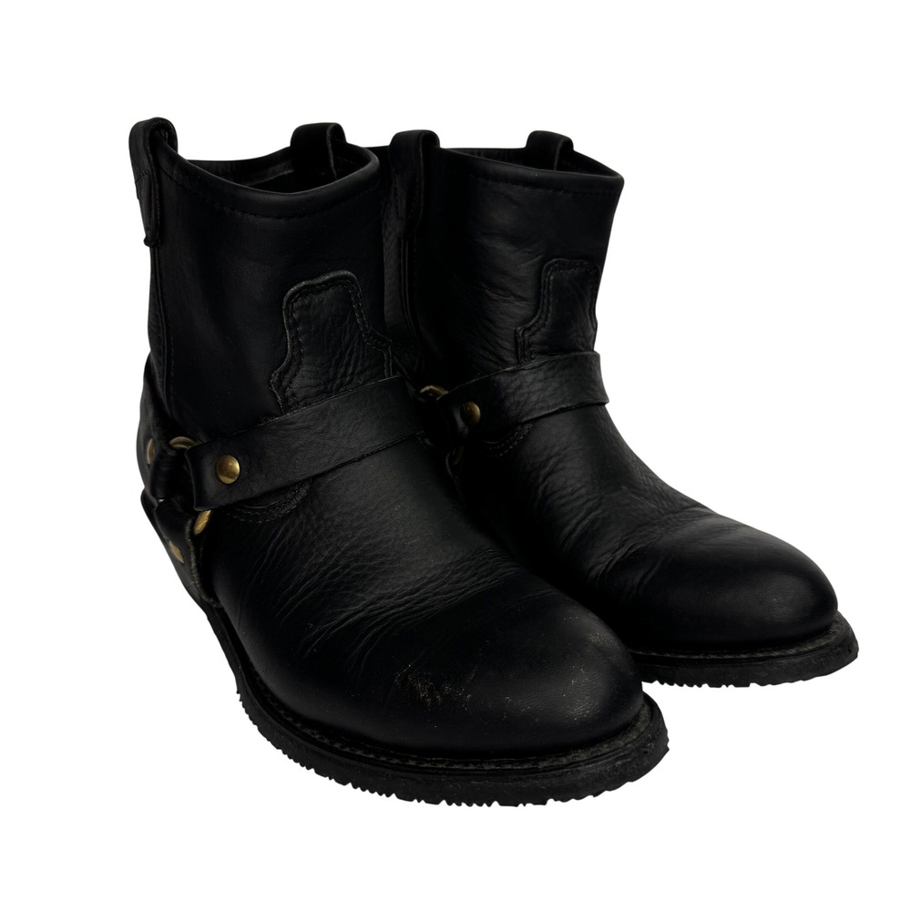 REV Gear Wmn Sz 7.5 M Black Genuine Biker Boots Motorcycle Ankle Harness Booties